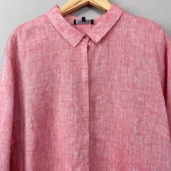 Lafayette 148 New York Red Pink Linen Shirt Size 3X Minimalist Career Blouse Top - Picture 3 of 11